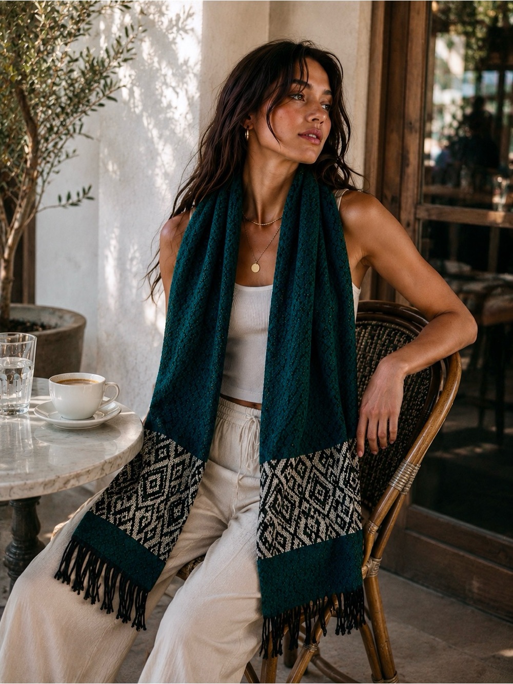 Beautiful NWT Textile Argentino Emerald Green Boho Wool Scarf